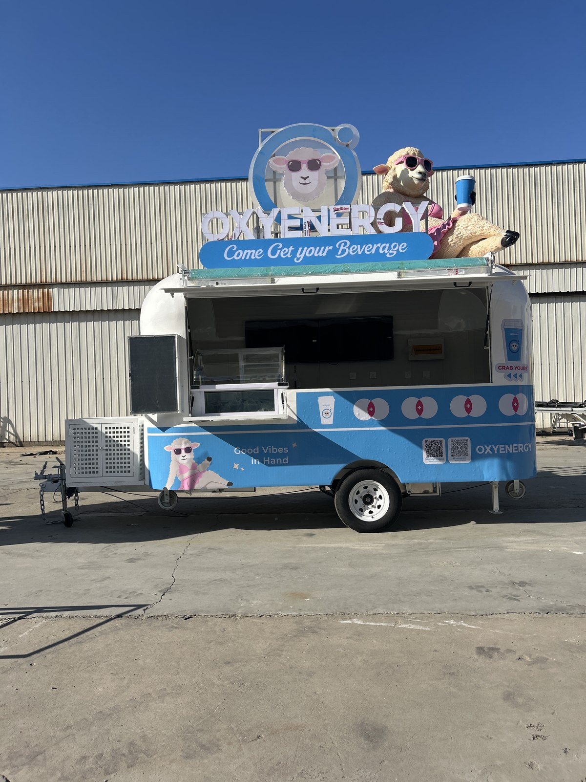 OXYENERGY trailer with the exterior branding in place