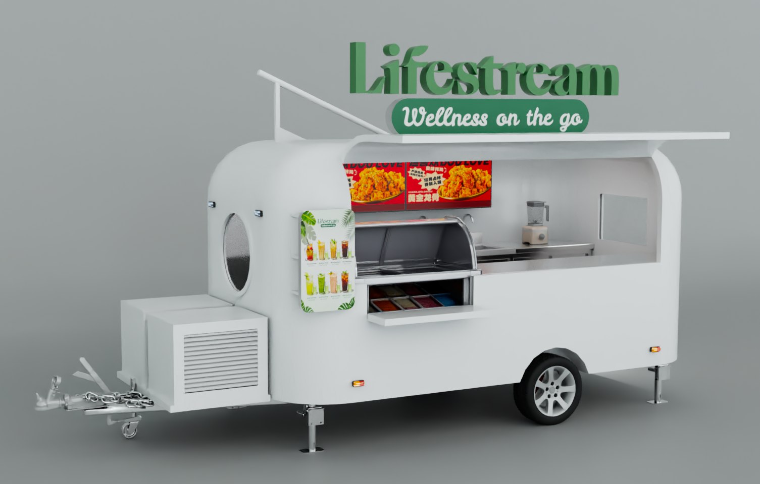 Front design view of the second trailer, with its matching rooftop sign