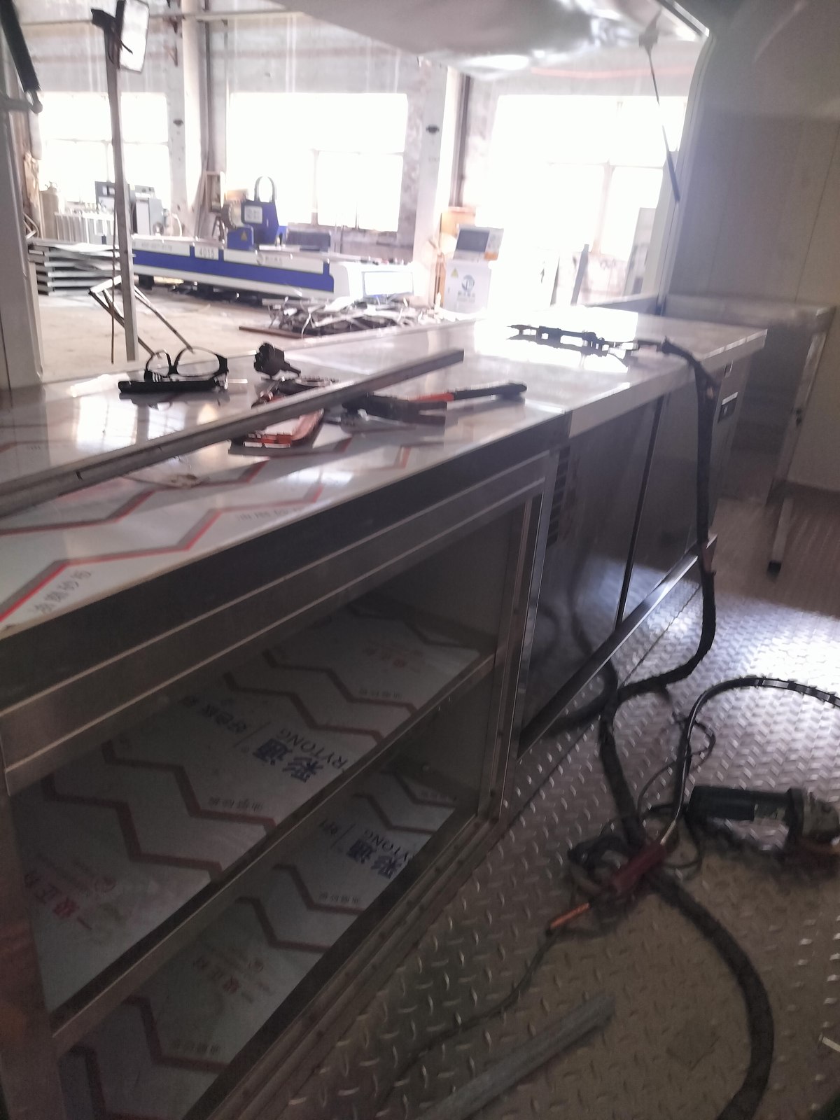 Worktop detail while cabinets, wiring and pipework were still being fitted