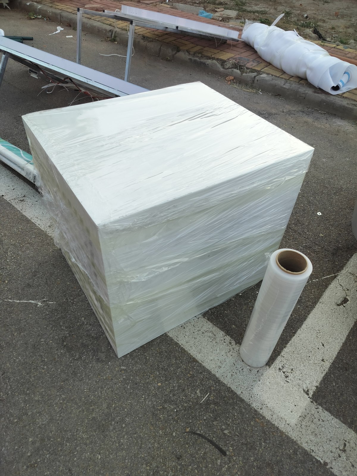 Protective wrapping around the other side of the equipment box