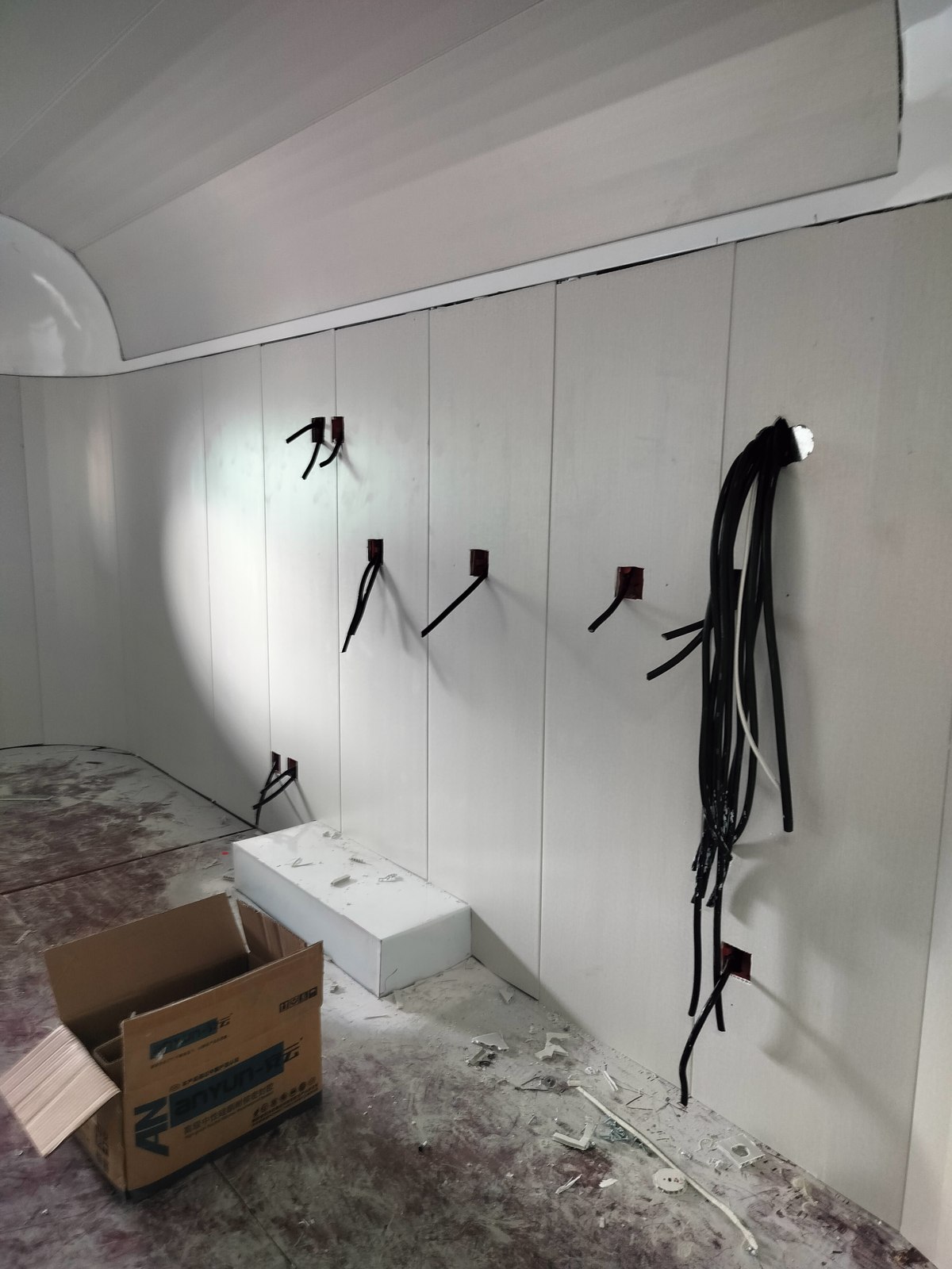 Wall wiring prepared before the equipment was fitted