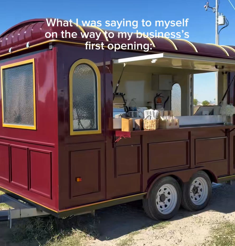 Customer's burgundy coffee trailer prepared for its first opening