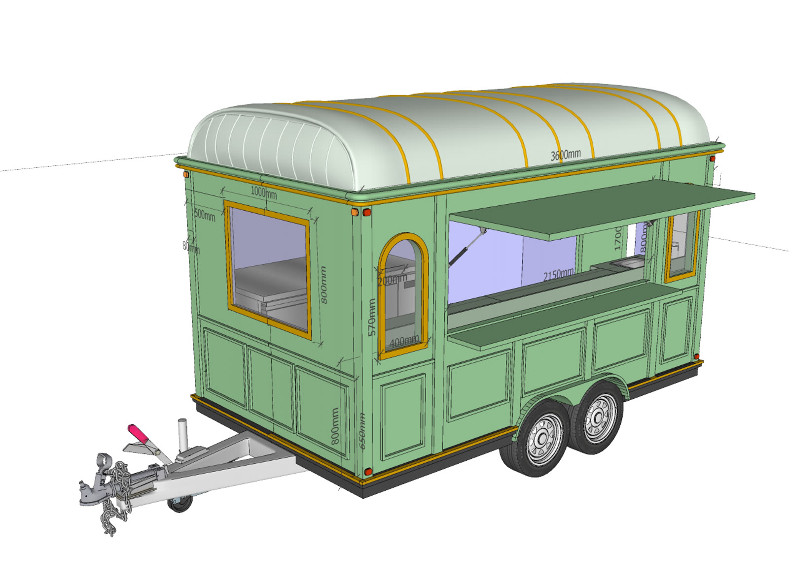 Three-dimensional exterior design of the customer's food trailer